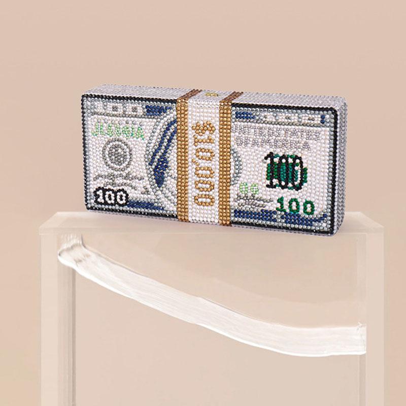 

Evening Bags Lady 2023 Est Crystal Diamond Money USD Dollar Design Luxury Party Purse Clutch For PromEvening, 9cmx18.5cmx4cm