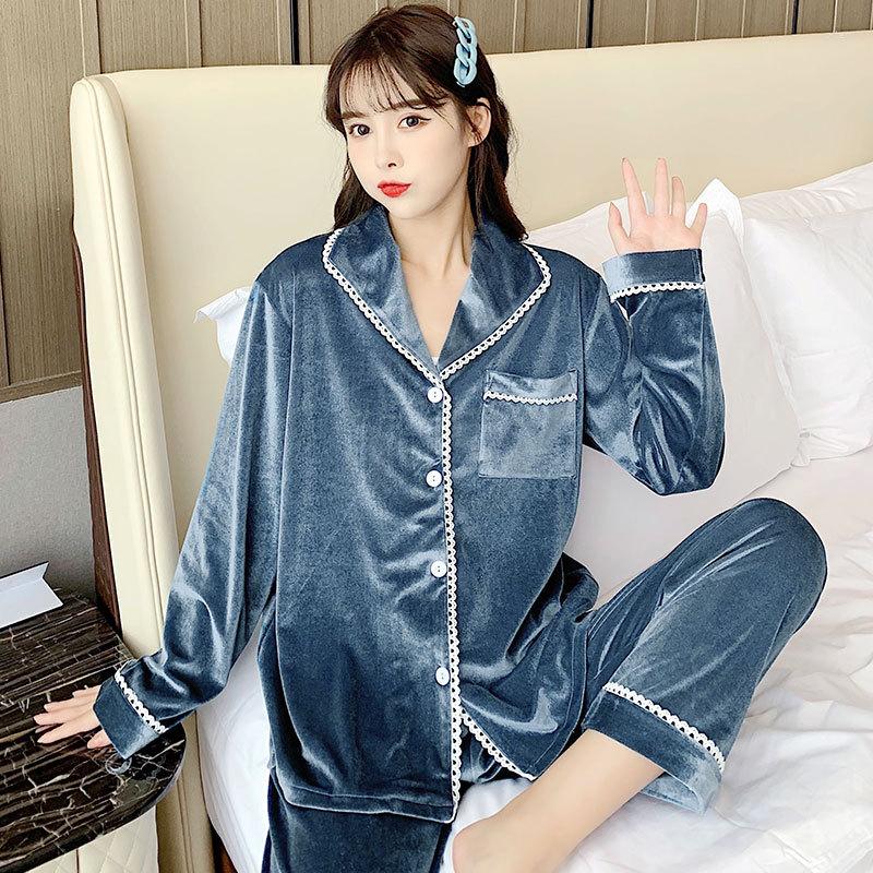 

Women' Sleepwear White Women Velour 2PCS Pajamas Sets Sexy Cardigan Stripe Pyjamas Suit Autumn Winter Nightwear Loungewear Home Wear
