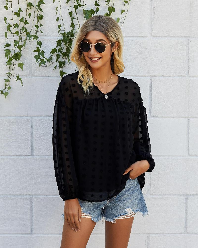 

Women' T Shirts Casual V-neck Solid Color Long Sleeve Blouse For Women, Black