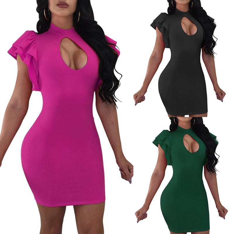 

Casual Dresses Sexy Bodcon Dress Women Summer Elegant Slim Solid Vintage Ruffled Short Sleeve Party Club Pencil Robe Femme Ete 2023Casual, We828557a-gn