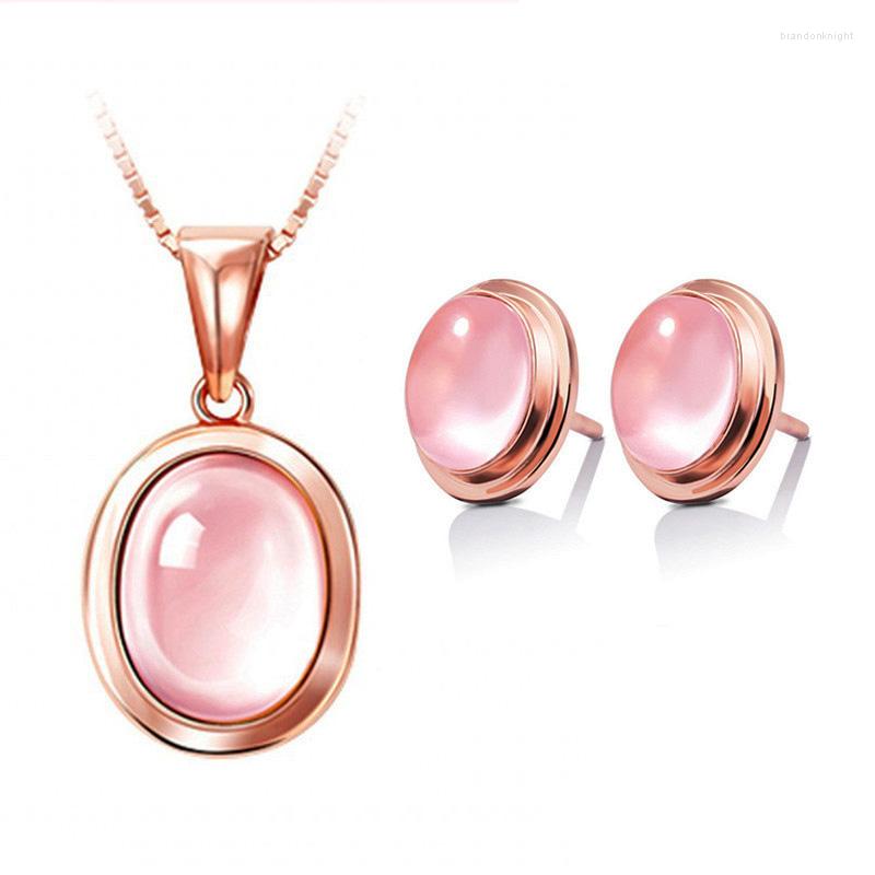 

Necklace Earrings Set MOONROCY Drop Jewelry Wholesale Rose Gold Color Pink Opal And Earring For Women Girls Gifts, Picture shown