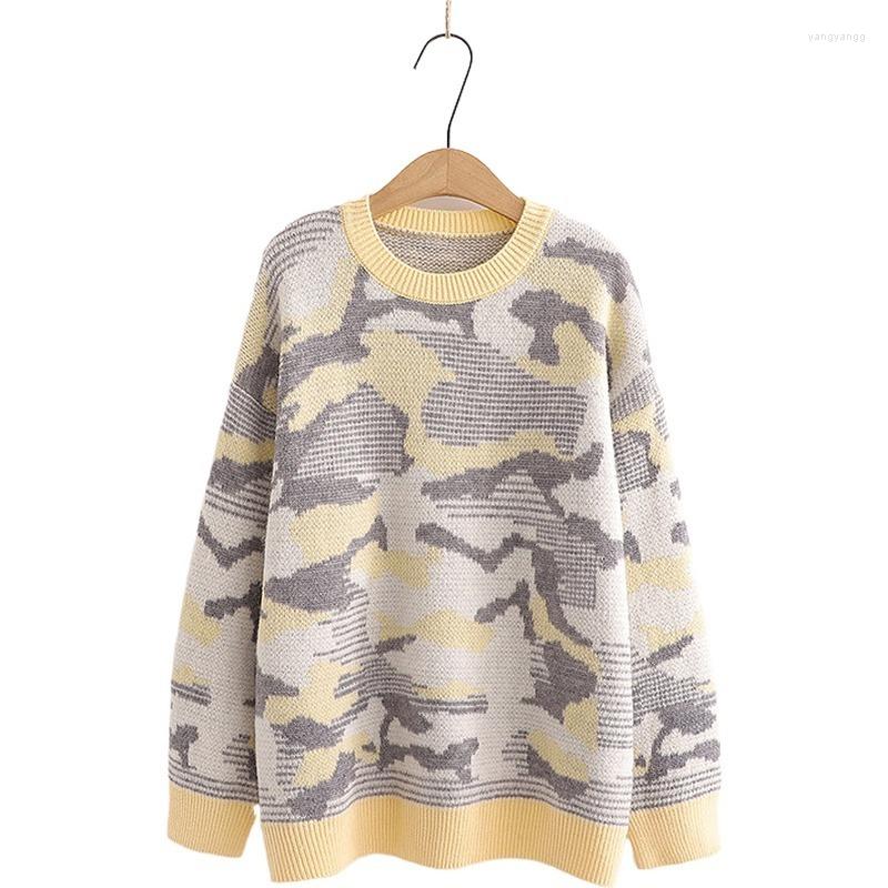 

Women's Sweaters 2023 Long-sleeved Round Neck Loose Pullover Top Women's Camouflage Printed Knitted Sweater Autumn And Winter, Yellow
