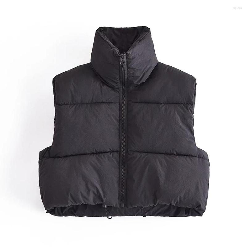 

Women's Vests Xikom 2023 Winter Women Elegant Solid Streetwear Vest Female Vintage Loose Stand Collar Zipper Casual Waistcoat Chic Tops, Black