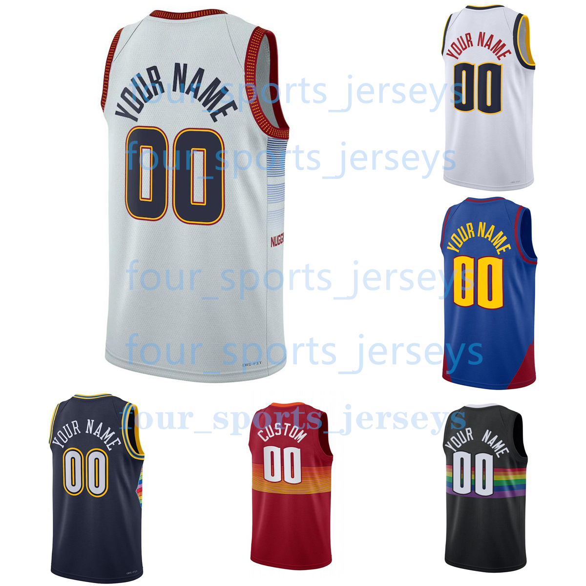 

Custom Printed 2023 New Basketball Jerseys Jokic Murray Gordon Caldwell-Pope Green Smith Porter Nnaji Cancar Braun Watson White Brown''Nuggets''