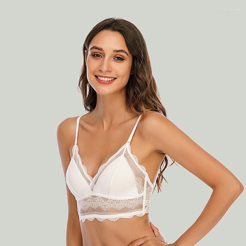 

Bras French Style Sexy U Backless Bra Push Up For Women Thin Lace Bralette Wire Free Brassiere Lingerie Deep V Crop Top, A white