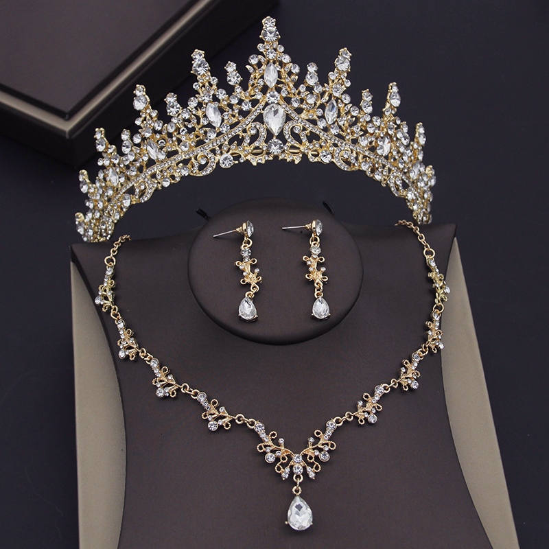 

Wedding Jewelry Sets Gorgeous Crystal Dress Choker Necklace for Women Bridal Tiaras Crown Earrings Bride 230216
