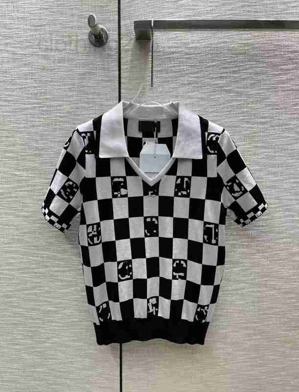 

Women' T-Shirt Designer 2023 Spring Summer Milan Runway Sweaters V Neck Short Sleeve High End Jacquard Pullover Tops 0211-04 YRLW, Picture color
