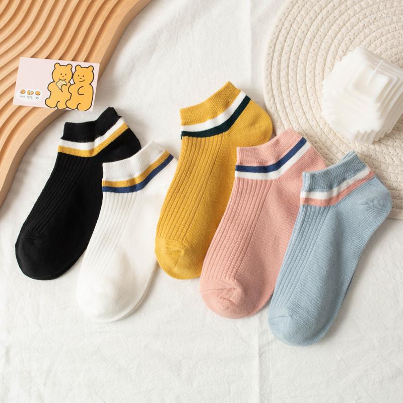 

Women Socks 10 Pcs 5 Pairs Boat Short Breathable Ankle Women's Spring And Summer Simple Striped Low Top Matching Color Wholesale, 5 pairs sock 2