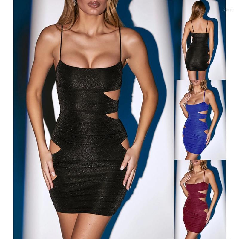 

Casual Dresses Women's Bodycon Dress Summer Hollow Out Backless Wrap Hip Street Style Shining Sexy Party Mini