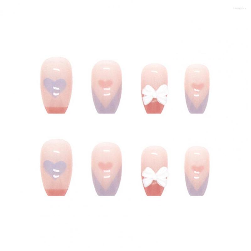 

False Nails 1 Set Fashion Stick On Artificial Bow Heart Nail Patch With Glue Stunning Visual Effect Extending, Blue pink