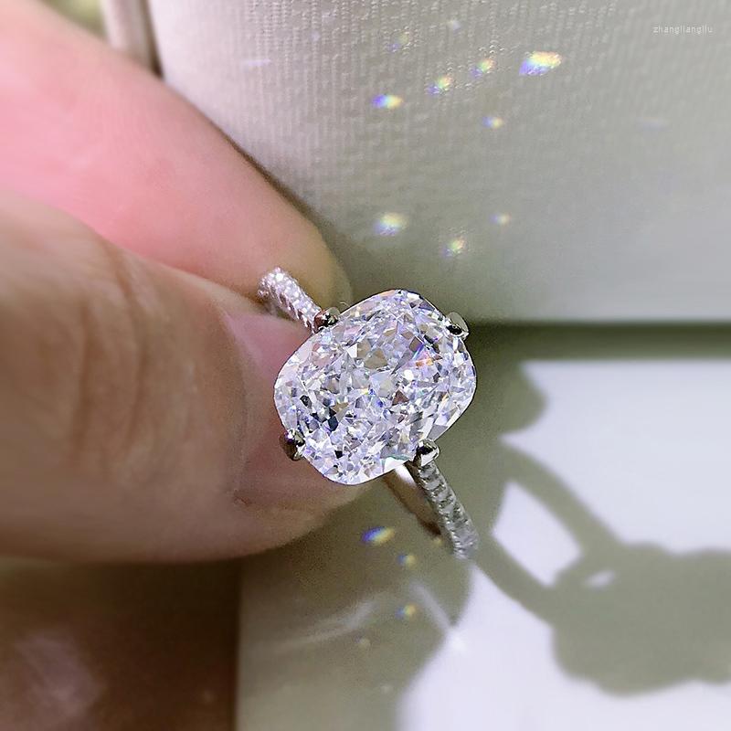 

Cluster Rings 925 Sterling Silver 8 10mm Cut High Carbon Simulation Diamond Engagement Ring Simple Fashion Quality Assurance
