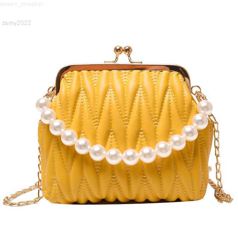 

Pleated Pearl Tote Bag Cute Shell bag 2022 Summer Sell Well PU Leather Women's Designer Handbag Chain Shoulder Messenger Bags, Pink