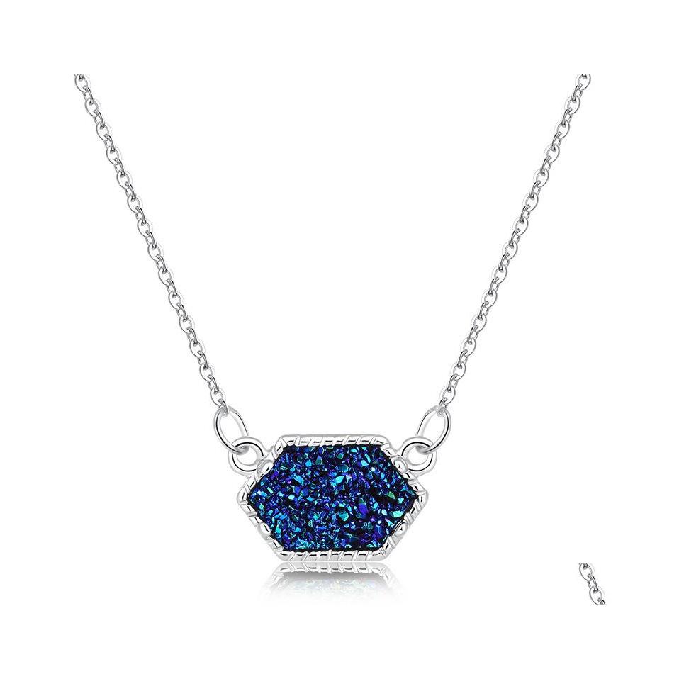

Pendant Necklaces Geometry Druzy Drusy Necklace For Women Resin Sier Gold Plating 10 Color Fashion Jewelry Wholesale Drop Delivery Pe Dhl65