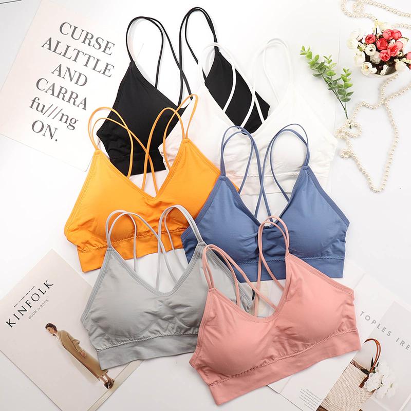 

Bras Seamless Sports Women Sexy Lingeries Underwear Ice Silk Wrap Chest Strap Pad Yoga Anti-Glare Women's Intimates, Bk