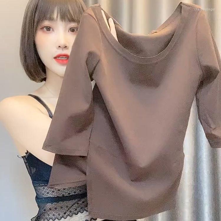 

Women's T Shirts Round Neck Irregular Short Sleeve T-shirt Women's 2023 Top Fashion Korean Women Y2k Clothes Crop Shirt, Black