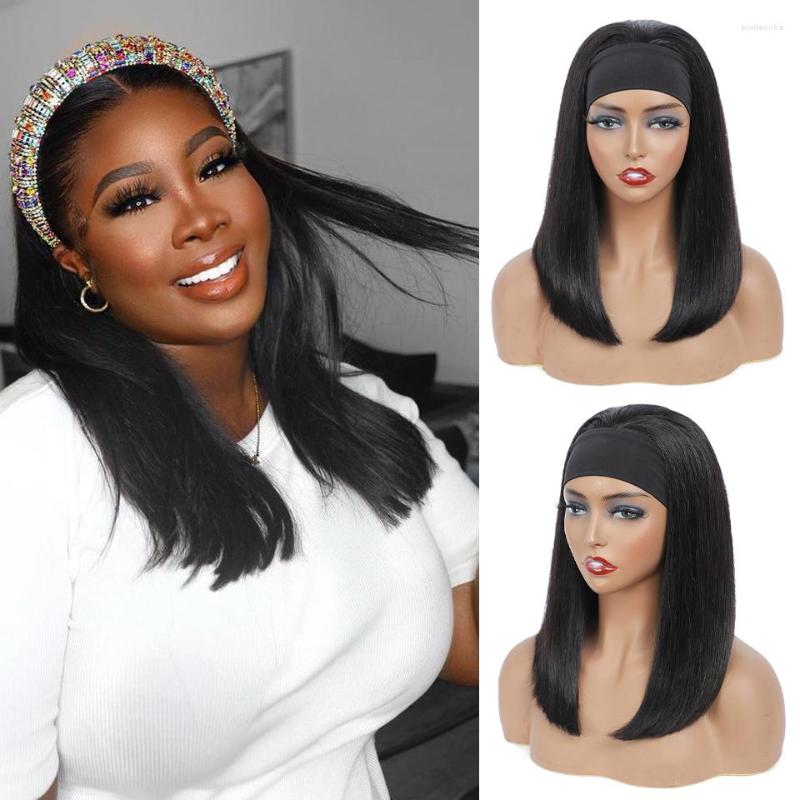 

Straight Wave Headband Wig Human Hair Wigs For Black Women Brazilian Scarf No Gel Glueless Remy Curly, Natural color