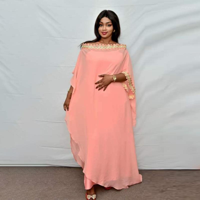 

Ethnic Clothing Off The Shoulder Appliques African Clothes Ladies Femme Robe Dresses For Women Dashiki Chiffon Solid Muslim Dress