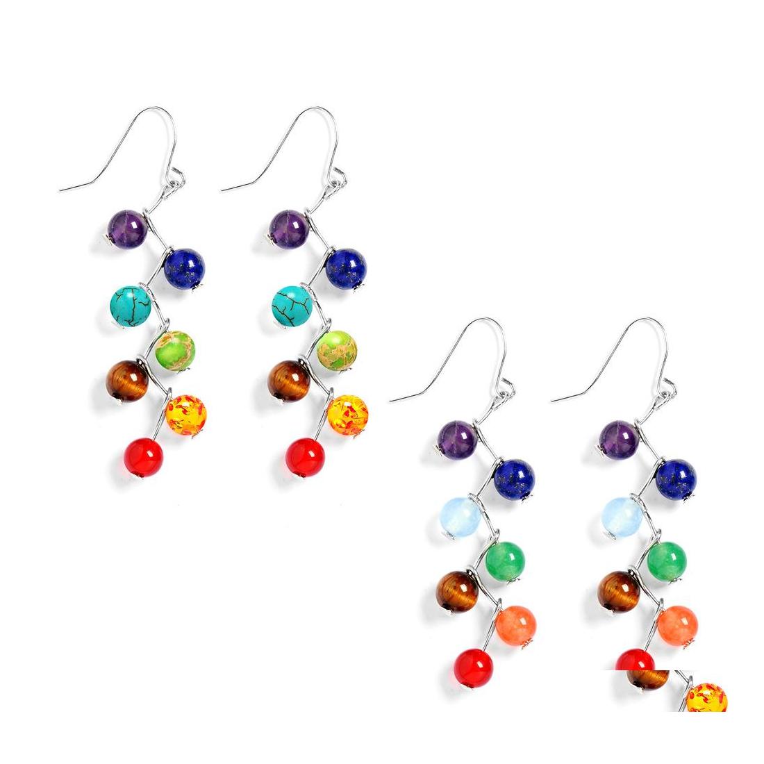 

Dangle Chandelier Natural Stone 7 Chakra Healing Beads Hanging Earrings Yoga Meditation Tassel Color Beaded Pending Earring For Wo Dhtq1