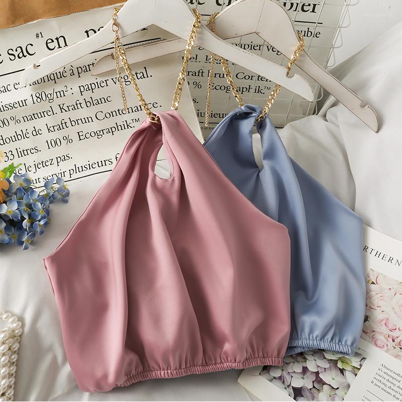 

Women's Tanks Almighty Chain Hault Sweet Camis For Women Casual Sleeveless Croset Crop Tops Solid Colours French Chic Femme Camisoles, Blue