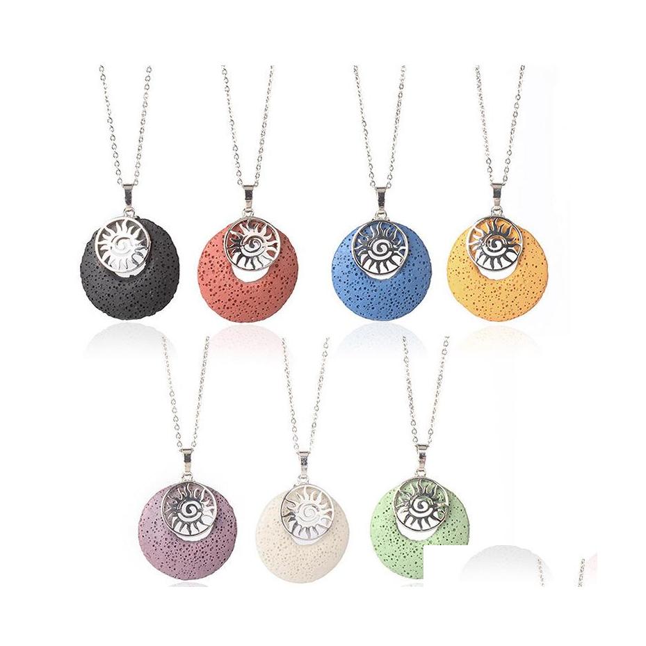 

Pendant Necklaces Pink Blue Green Black Brown Lava Stone Essential Oil Per Diffuser Necklace Collar Women Men Jewelry Drop Delivery P Dhxug