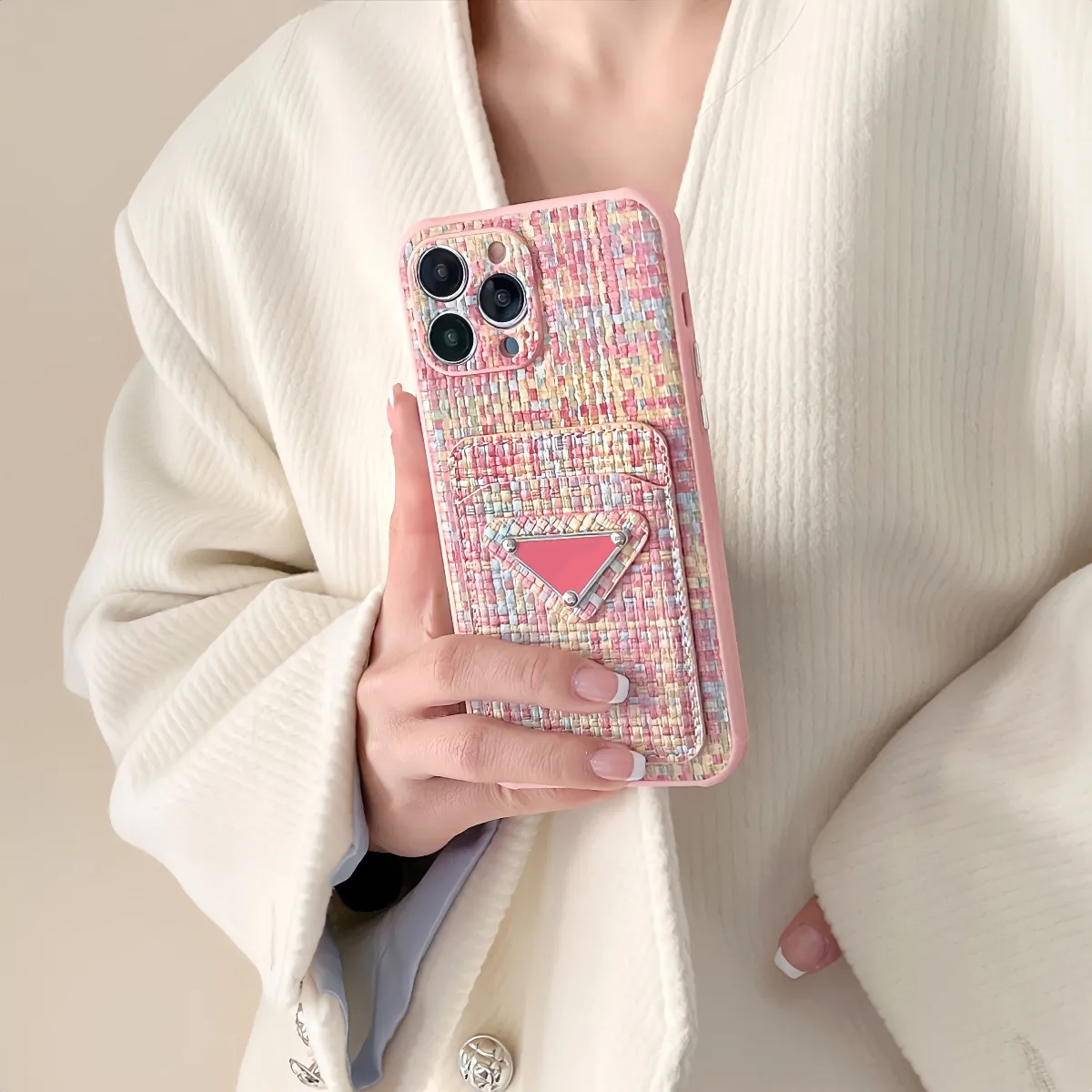 

Designers iphone case weave pattern 14 iphone case phone case 12 pro/11/13 insert card soft light luxury card case xr anti-drop case, Pink