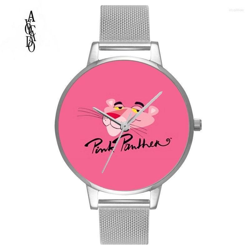 

Wristwatches Tiger Pink Leopard Watches Women Quartz Silver Stainless Steel MeshWristwatches Iris22