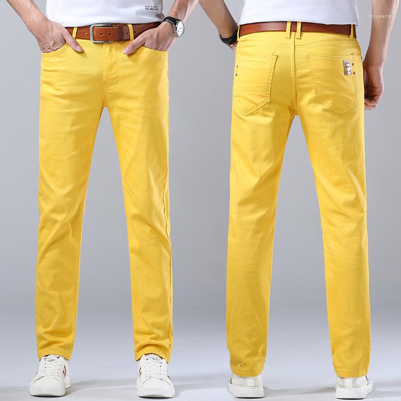 

Men's Jeans Men's Classic Denim 2023 Fashion Casual Straight Stretch Slim Fit High Quality Cotton Colorful Brand Pants, Yellow