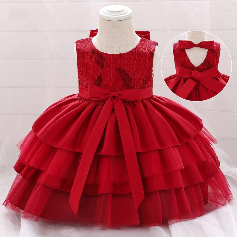 

Girl Dresses Xmas Gift Toddler Baby Bow Dress Birthday For 1 Year Princess Childrens Bridesmaid Baptism, Red
