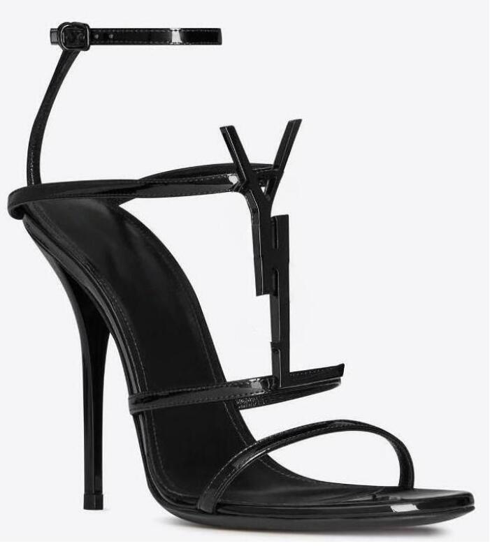 

Designer High heeled Shoes Fashion Metal Leather Sandals with Temperament Wedding Banquet Party Women shoes with box, 8#