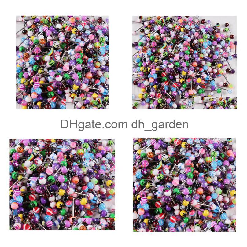 

Tongue Rings Ring Bar 100Pcs/Lot Mix Color Uv Acrylic Body Piercing Jewelry Barbell Drop Delivery Dhgarden Dhfs9