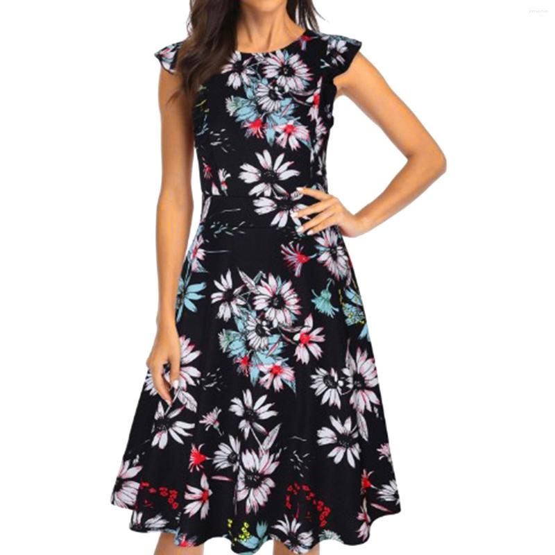 

Casual Dresses Summer For Women 2023 Leaf Sleeve Slim Fitting Floral Print Retro Dress Women's Clothing Vestidos De Novia, A-white