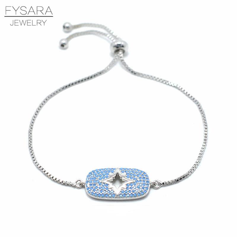 

Charm Bracelets FYSARA Turkey Charms Bracelet For Women Men Jewelry Exquisite Colorful CZ Crystal Micro Blue Star Chain & Bangles Gift