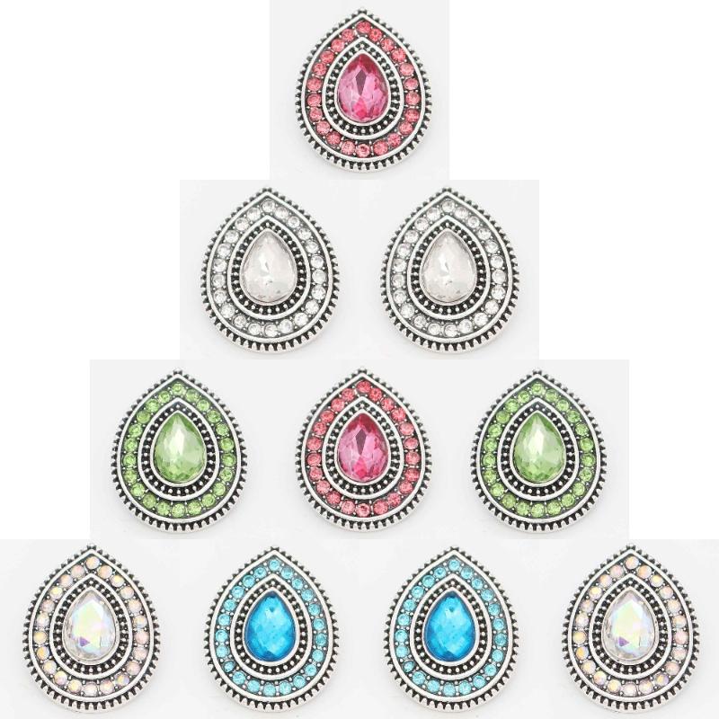 

Charm Bracelets 5pcs/lot Water Drop Snap Button Jewelry Mixed Colors Ginger Metal 18mm Buttons Fit Bracelet Bangles Wholesale