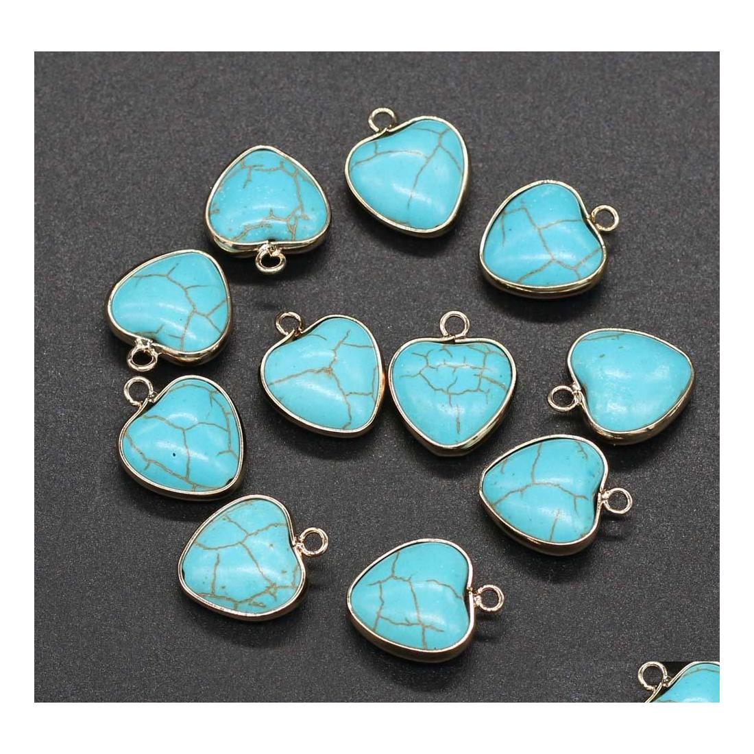 

Charms Natural Stone 18X20Mm Heart Turquoise Pendant Diy For Druzy Bracelet Necklace Earrings Jewelry Making Drop Delivery Findings Dhmp5