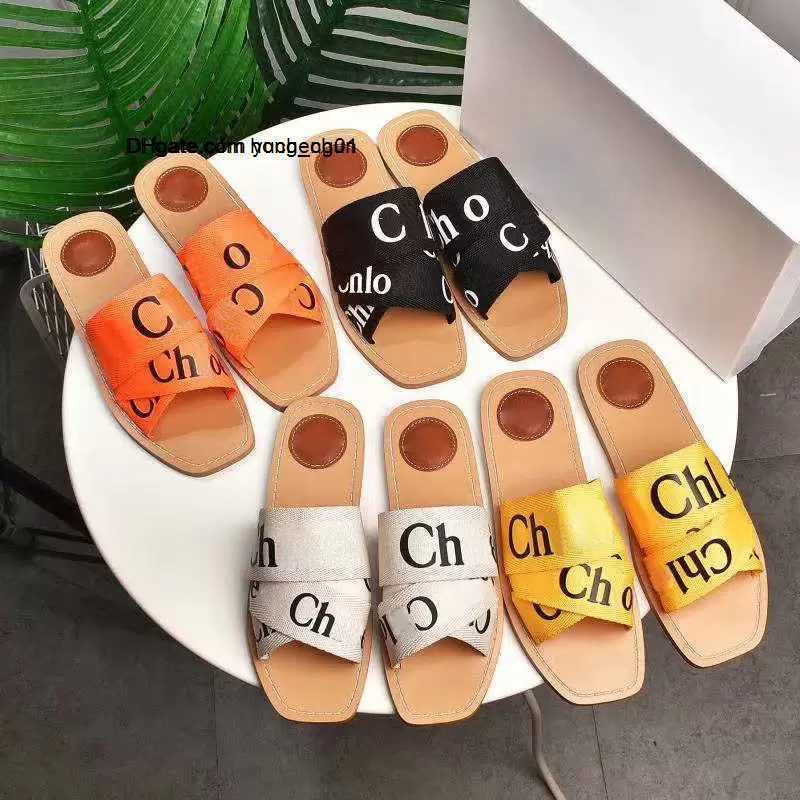 

designer woody OA048 canvas slippers summer sandals beach slippers Indoor shoes designer cross woven outdoor peep toe slipper letter stylish