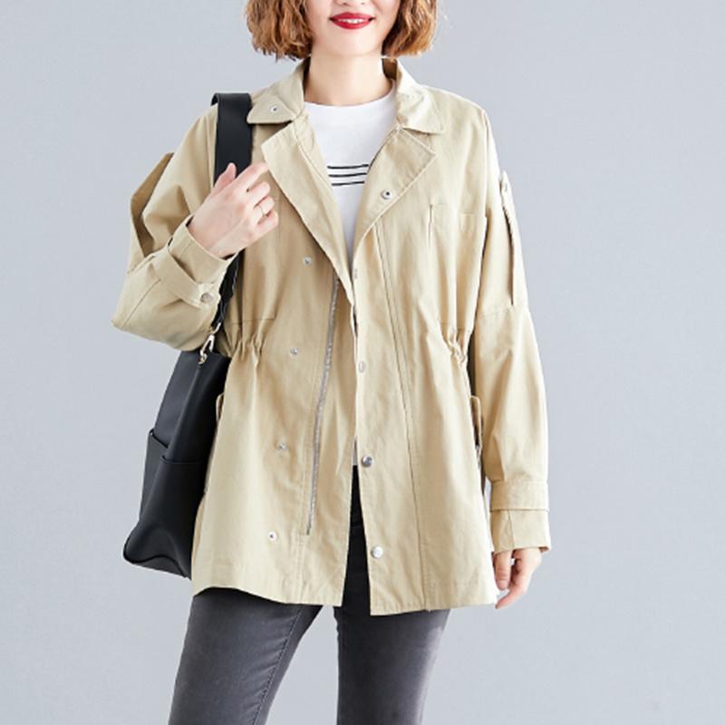 

Women's Jackets #9083 Large Size Coats Women Black White Autumn Winter Full Sleeve Tunic Waist Jacket Coat Woman Vintage Retro Lace Up