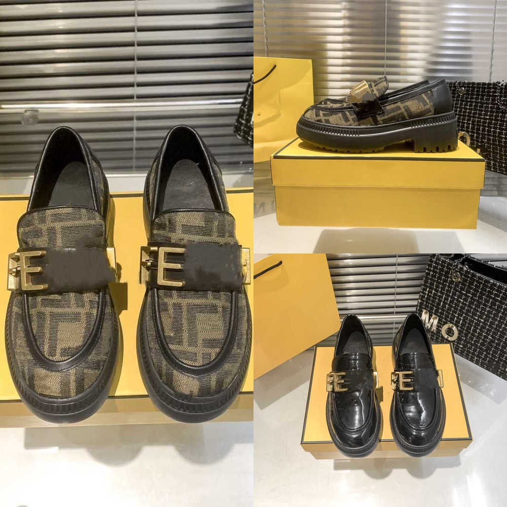 

Women's Flats Walk Shoe Loafers Slip-On Shoes Lounge Factory Footwear Black Round Apron Toes Luxury Designer Metal lettering F Logo platform Heel Dress, Dwsfd1