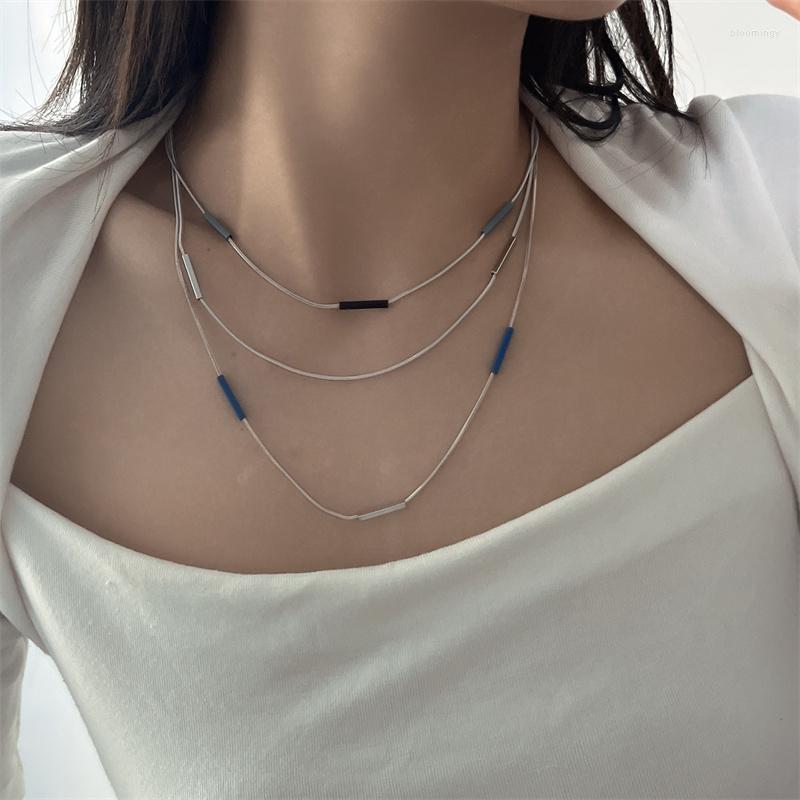 

Chains Korea Fashion Silver Color Metal Multilayer Clavicle Chain For Women Girls Ins Classic Splicing Necklace Jewelry Ornamnets