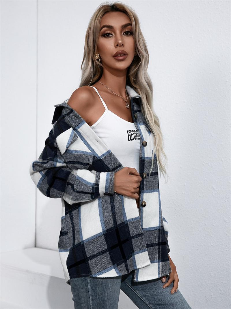 

Women's Jackets Autumn Winter Women Cashmere Long Sleeve Plaid Shirt Jacket 2023 Style Ladies Single Breasted Casual All Match Tops CoatsWom, Purple