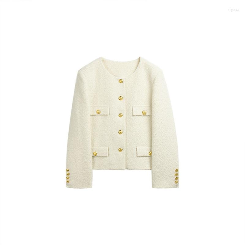 

Women' Jackets 2023 Autumn Top Quality Jacket For Women' Round Neck Short Elegant 70% Wool Office Lady Coat Female K1119, Beige