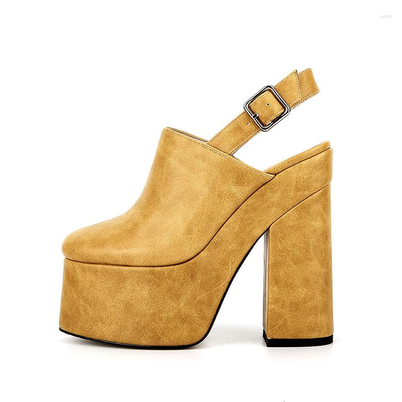 

Sandals Arden Furtado 2023 Summer Chunky Heels Round Toe Waterproof Platform Belt Buckle Fashion, Yellow