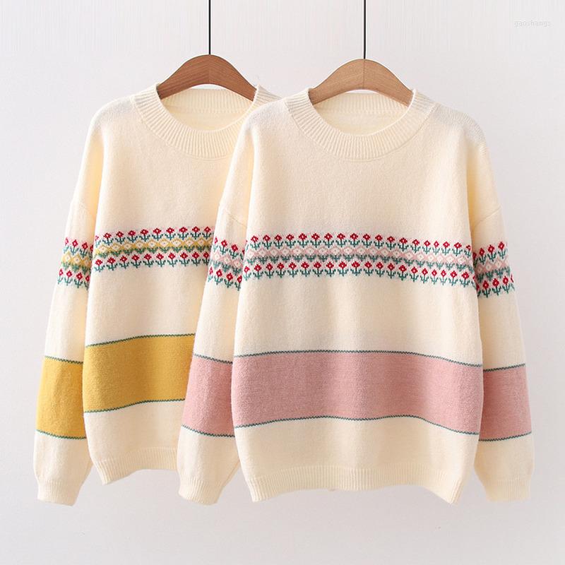

Women's Sweaters Women's Round Neck Sweater Autumn College Style Color Contrast Knitted Top Loose Pullover Harajuku, Pink