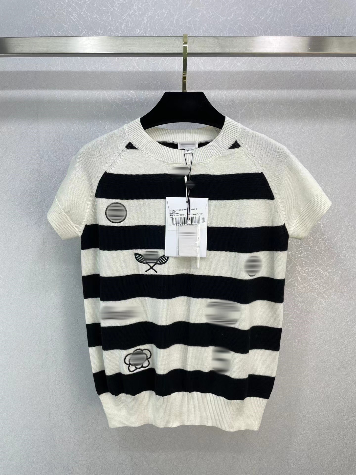 Milan Runway Sweaters 2023 Spring Summer Crew Neck Short Sleeve Women's Designer Women's Sweaters Brand Same Style Sweaters 0218-11