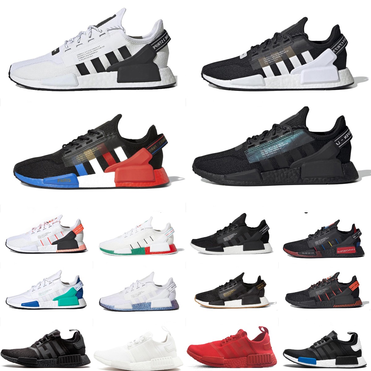 

new Designer nmd R1 v2 mens running shoes White Speckled Dazzle Camo Core Black Gradient Neon Aqua Tones Mexico City Munich Olive Japan White women trainers sports, Box