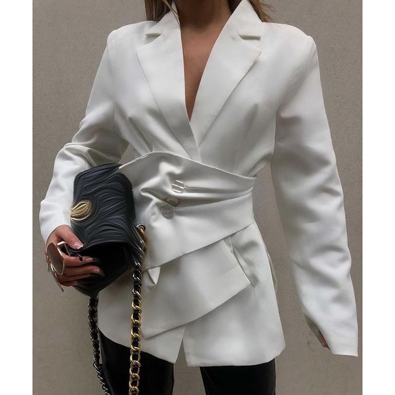 

Women's Suits & Blazers ZOEPO Spring Office Lady Women Fashion Single Breasted Jackets Elegant Collected Waisted Female Ladies, White