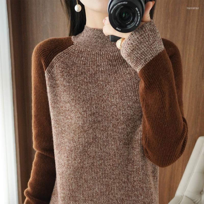 

Women' Sweaters Half-High Neck Knit Sweater Women Korean Version The Trendy Fashion Color-Block Pullovers Autumn Winter Base Pure Wool, Gray