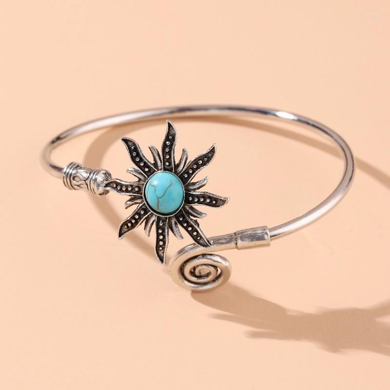 

Bangle Selling European And American Retro Sunflower Turquoise Alloy Women's Bracelet Creative Adjustable Opening Jewelry