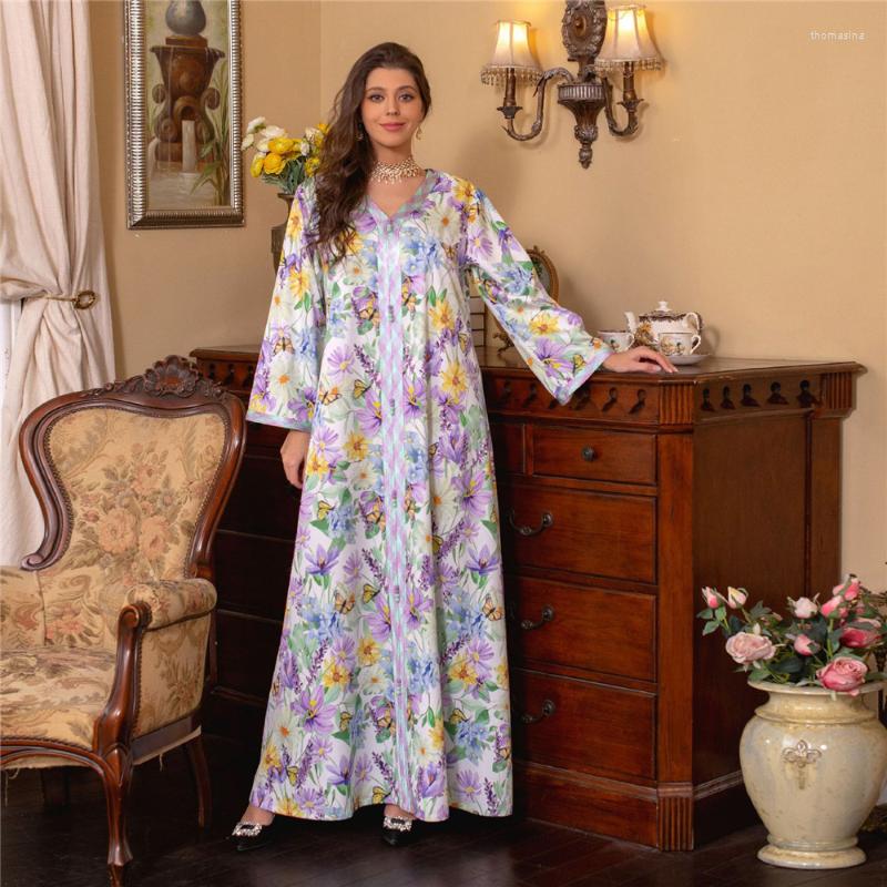 

Ethnic Clothing Ramadan Eid Floral Print Vintage Abaya Moroccan Kaftan Muslim Dress Hijab Women Turkey Jalabiya Arabic Oman Caftan Robe