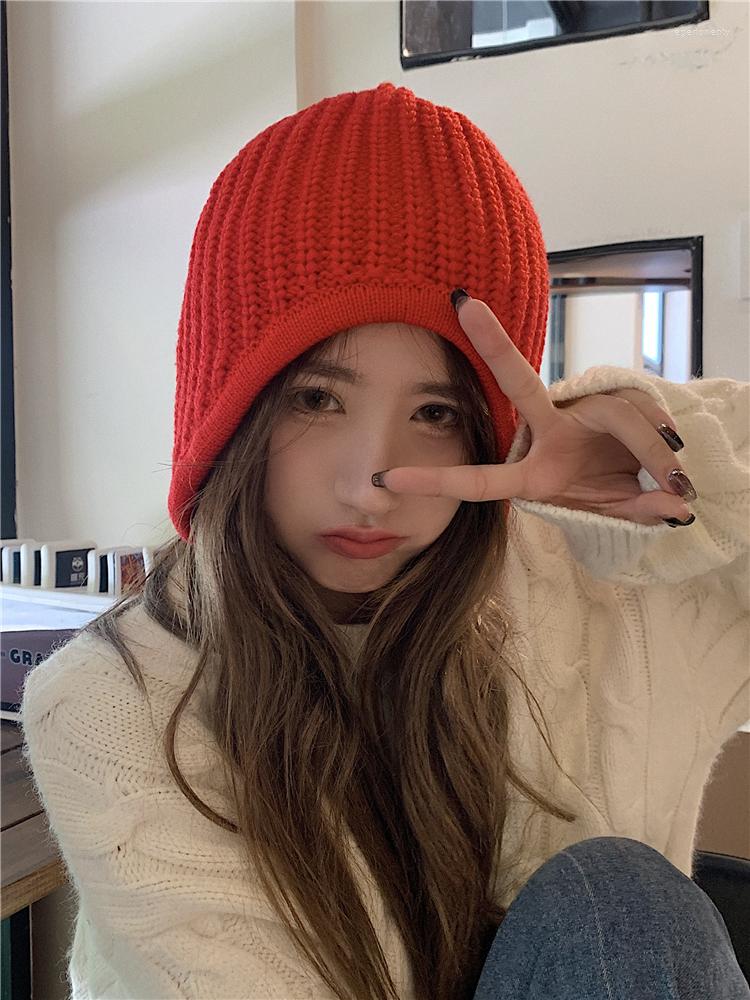 

Berets Hat Women's Autumn And Winter All-Matching Fashion Woolen Ski Knit Cycling Warm Earflaps Cap Sleeve Toque, White