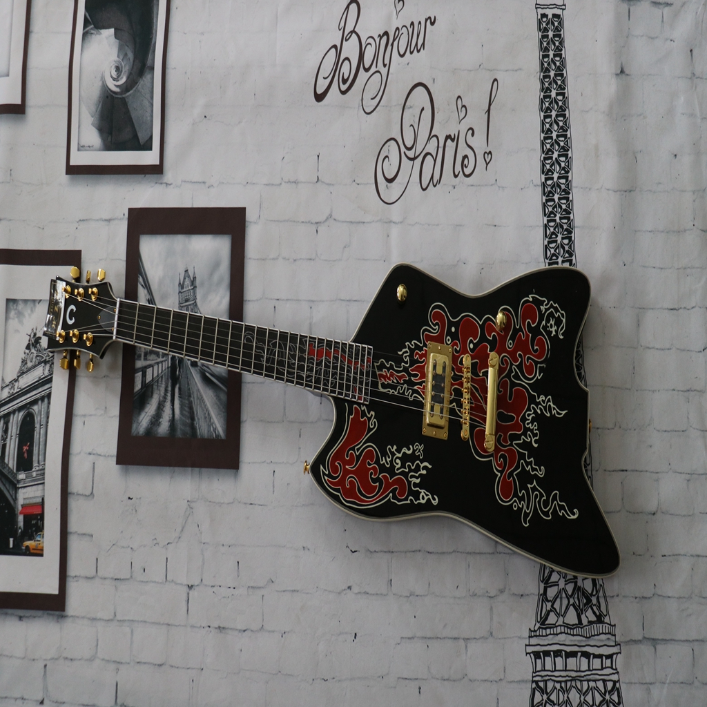 

Premium high-end black printing special-shaped high-quality electric guitar, rosewood fingerboard, mahogany body
